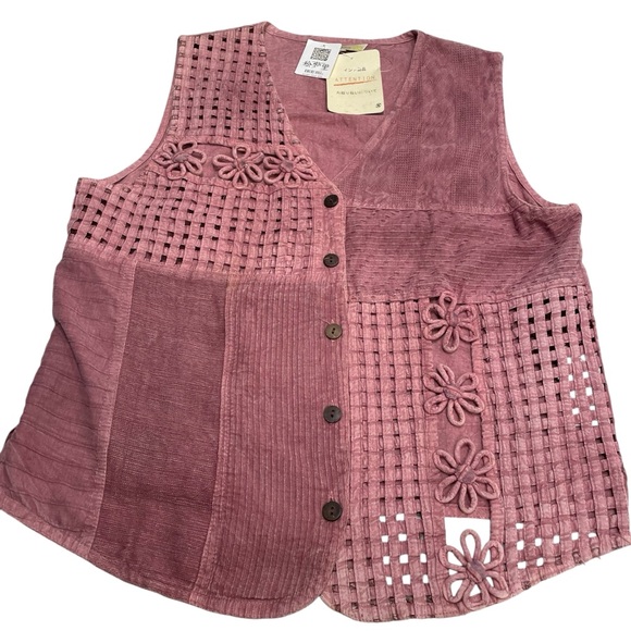 Floral Lace Sweater Vest Womens M-L Mauve Button Up Knit Sheer Boho New - Picture 7 of 12